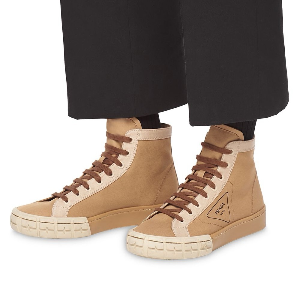 Prada Brown and Cream High-Top Canvas Sneakers